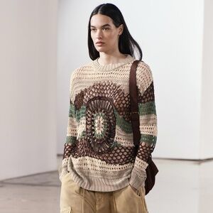 NWT Zara Woman Crochet Beaded Knit Sweater Striped Size XS- S